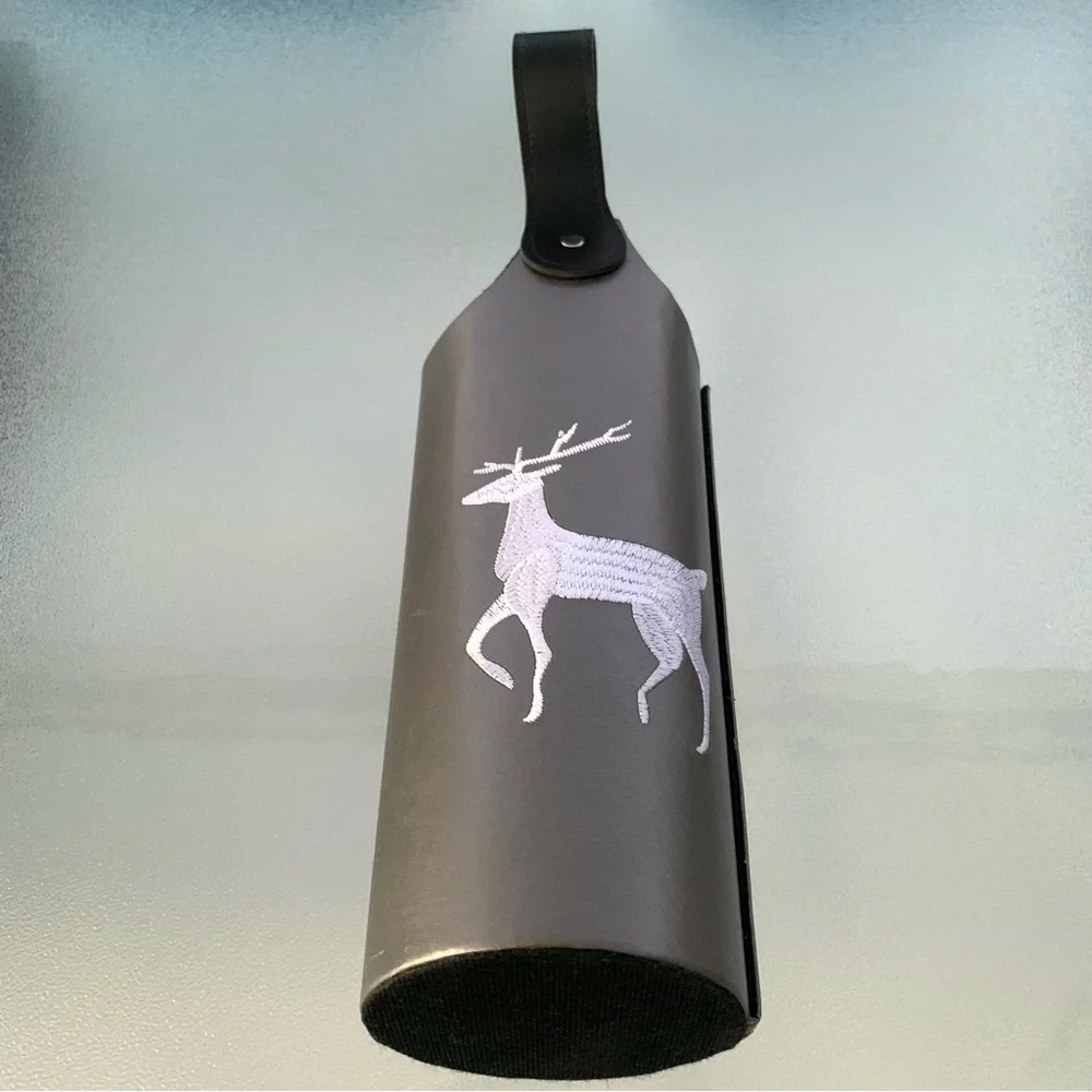 Embroidered White Stag Silver Gray Faux Leather Single Wine Bottle Gift Tote